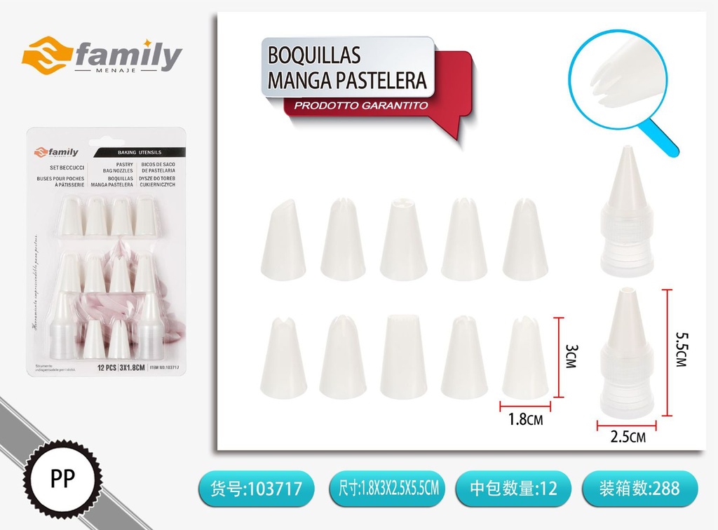 Boquillas manga pastelera 12pc - Utensilios de repostería y boquillas