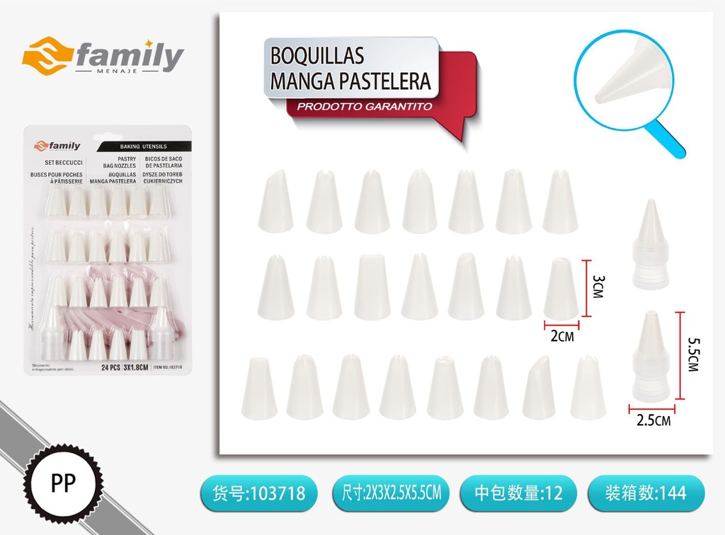 Boquillas de manga pastelera 3.1cm*1.8cm 24 unidades - Utensilios de repostería