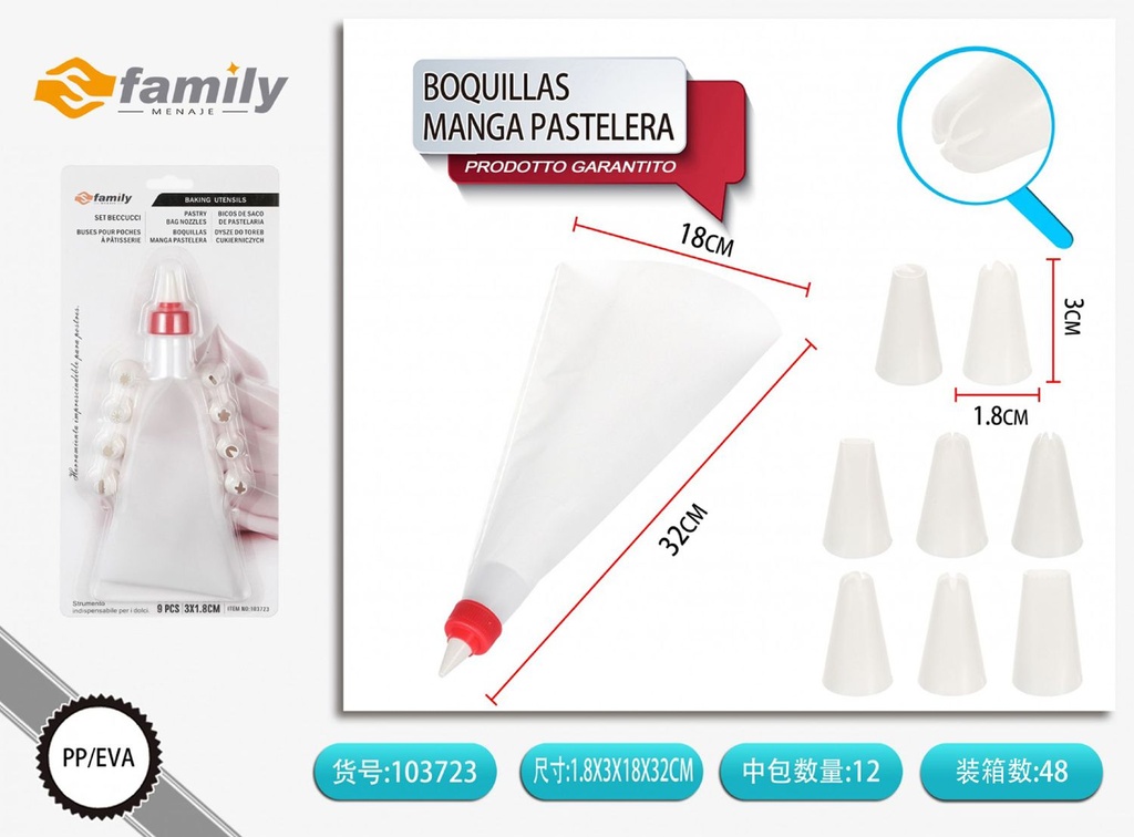 Boquillas para manga pastelera estándar 9 pc - Utensilios de repostería