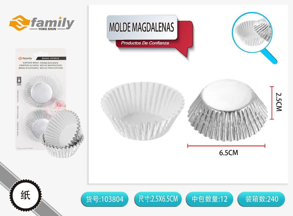 Molde para magdalenas 9 cm 30 piezas - Utensilios de repostería