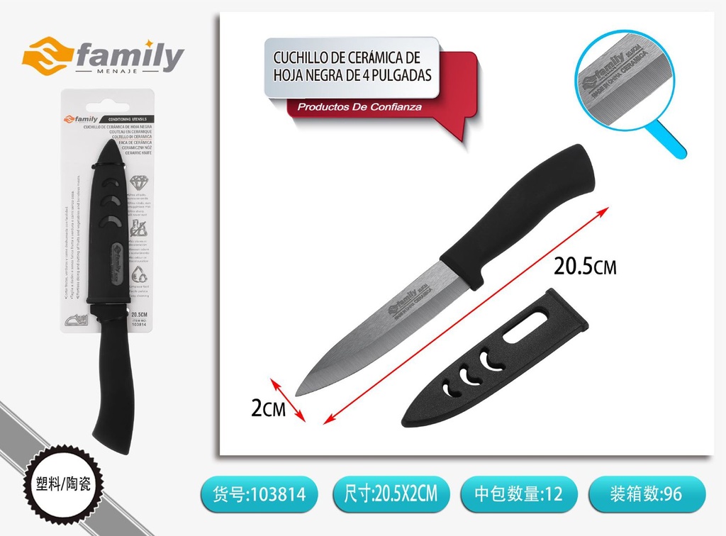 Cuchillo de cerámica de hoja negra 10 cm - Cuchillos de cocina