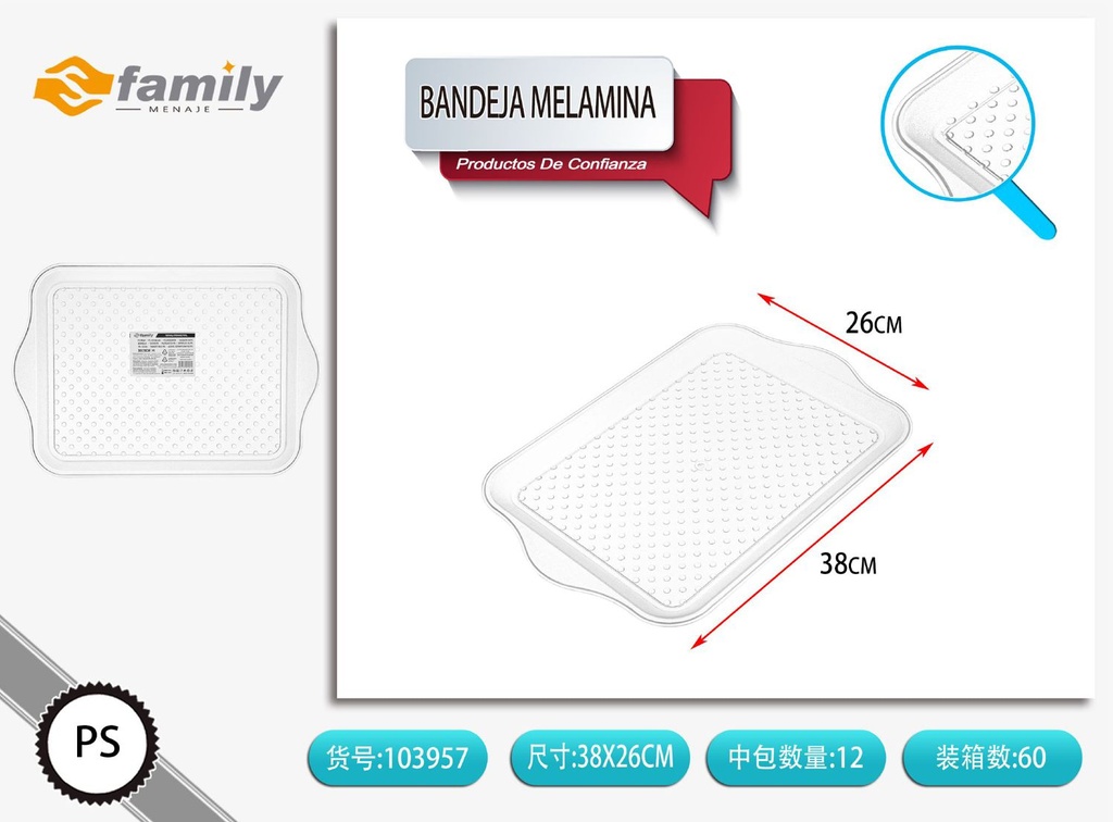 Bandeja melamina 38x26.5cm utensilios de cocina
