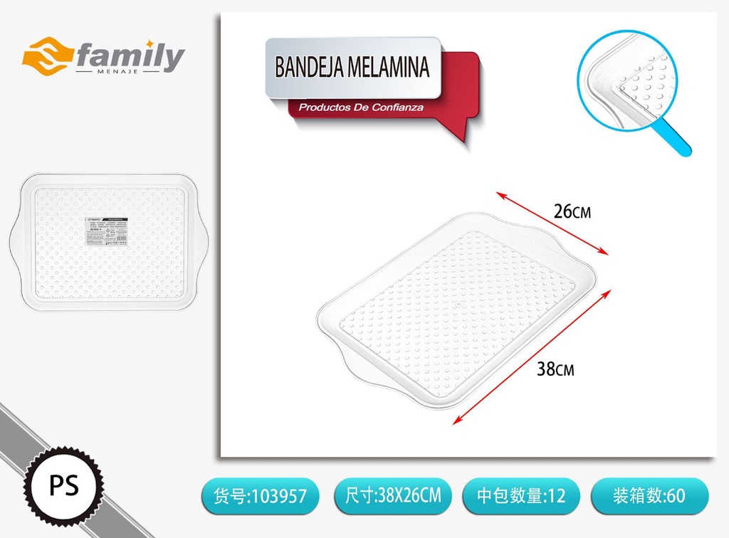 Bandeja de melamina europea 38*26.5cm - Utensilios y decoración de mesa