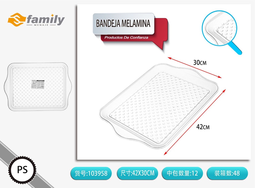 Bandeja de melamina PS 42x30cm para servir comida