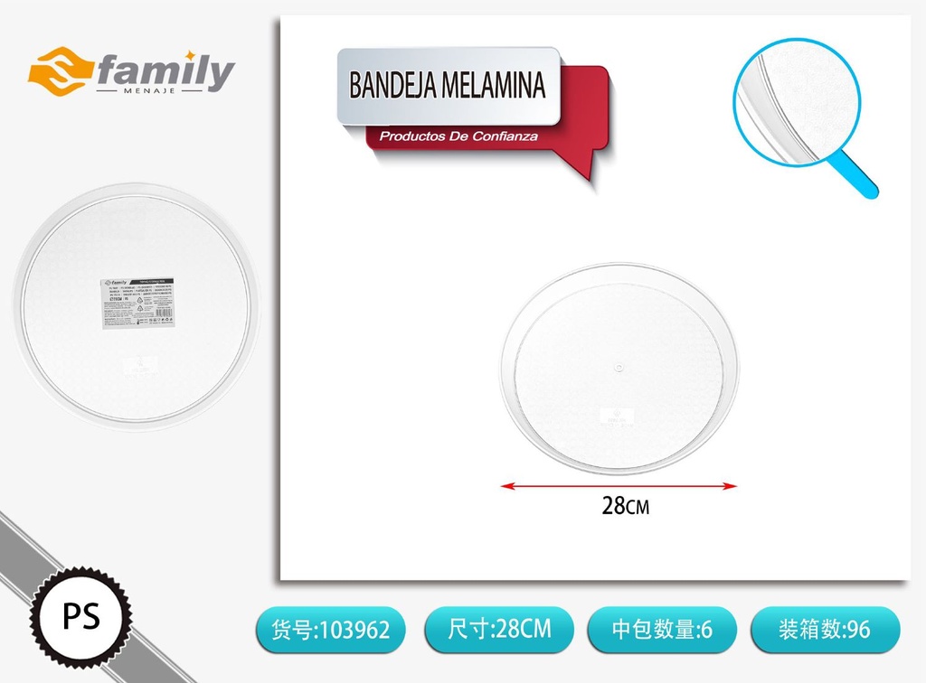 Bandeja de melamina 28x28cm para servir