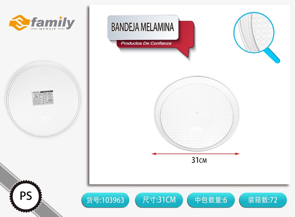 Bandeja de melamina 31x31cm para cocina