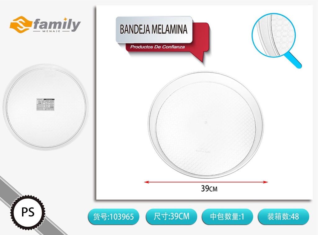 Bandeja melamina 40x40cm para alimentos