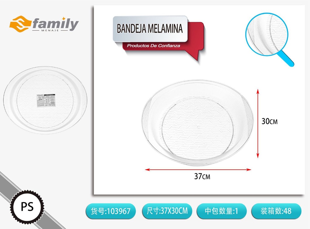 Bandeja de melamina 37x30cm para servir alimentos