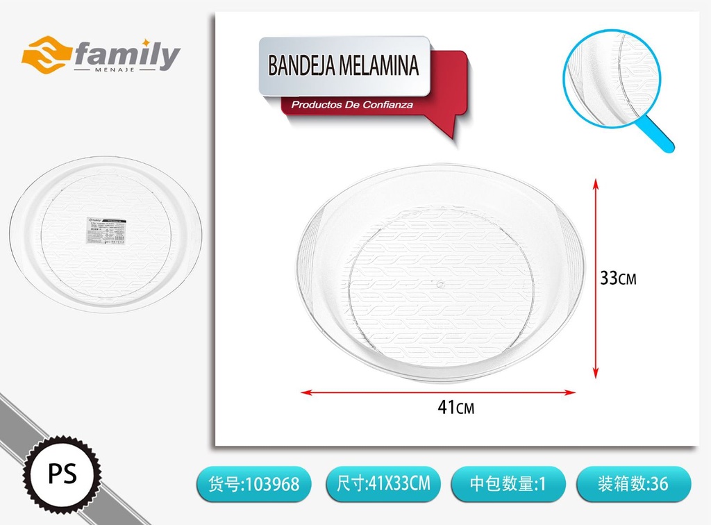 Bandeja melamina 41x33cm para servir alimentos