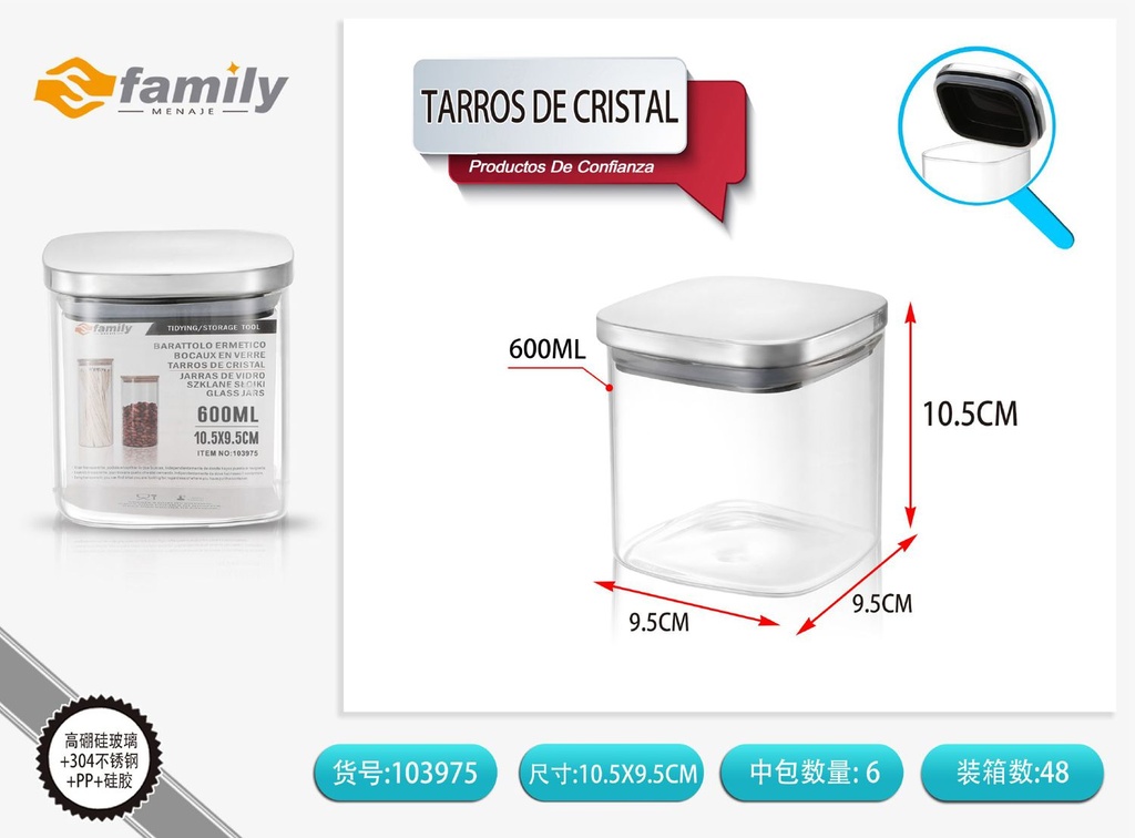 Tarros de cristal con tapa 10.5x9.5 cm 600 ml - Almacenamiento de cocina
