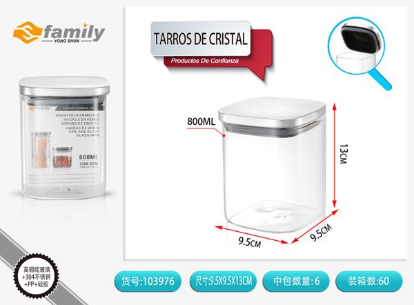 Tarro de cristal con tapa de acero inoxidable 800ml para almacenamiento