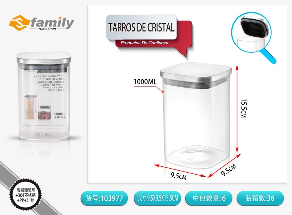 Tarros de cristal con tapa de 9.5*15.5cm 1000ml - Almacenamiento