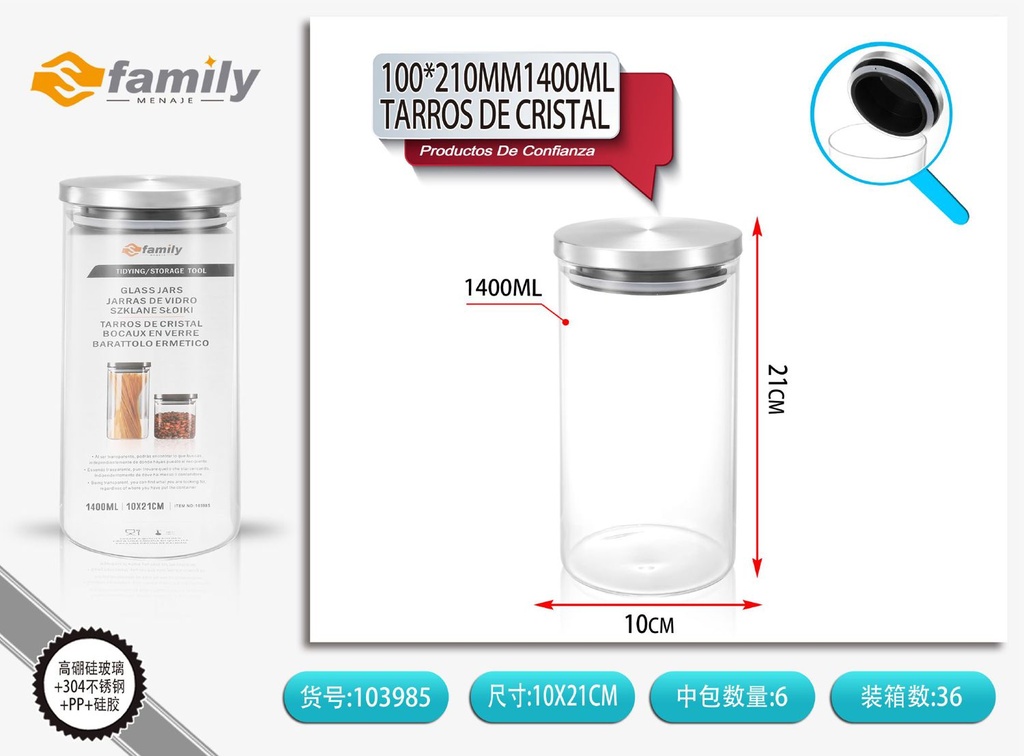 Tarros herméticos de cristal 100*210mm - Almacenamiento en cocina