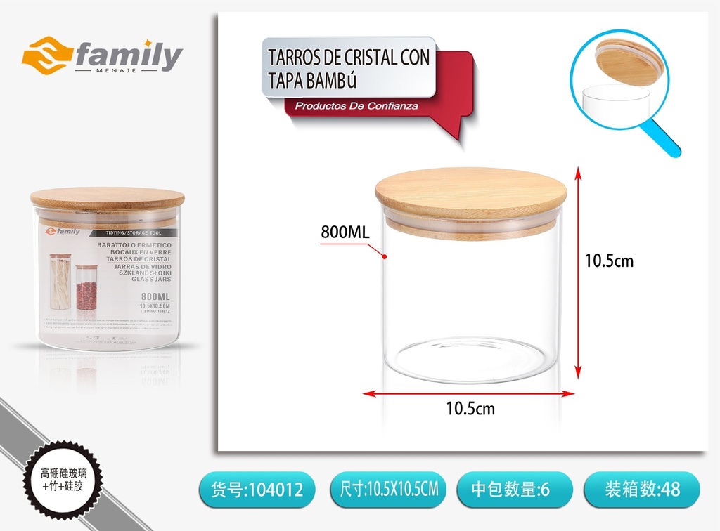 Tarros de cristal con tapa de bambú 800ml - Almacenamiento de cocina