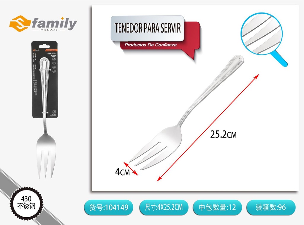 Tenedor para servir de acero inoxidable