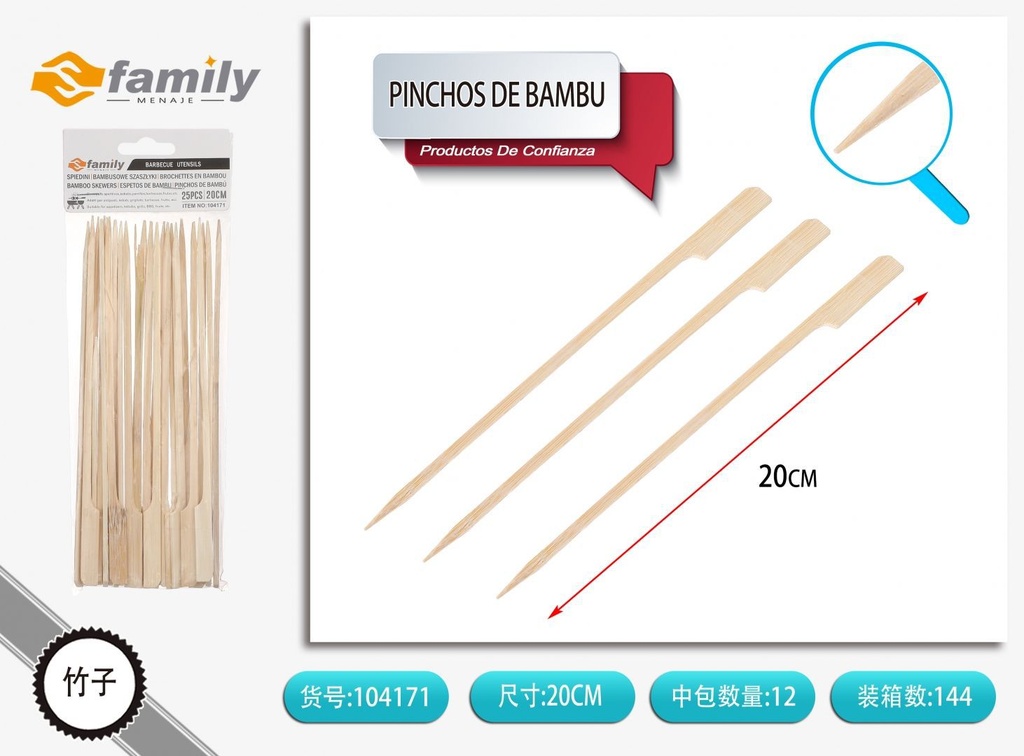 Pinchos de bambú 20cm, 25 piezas - Artículos para barbacoa y cocina