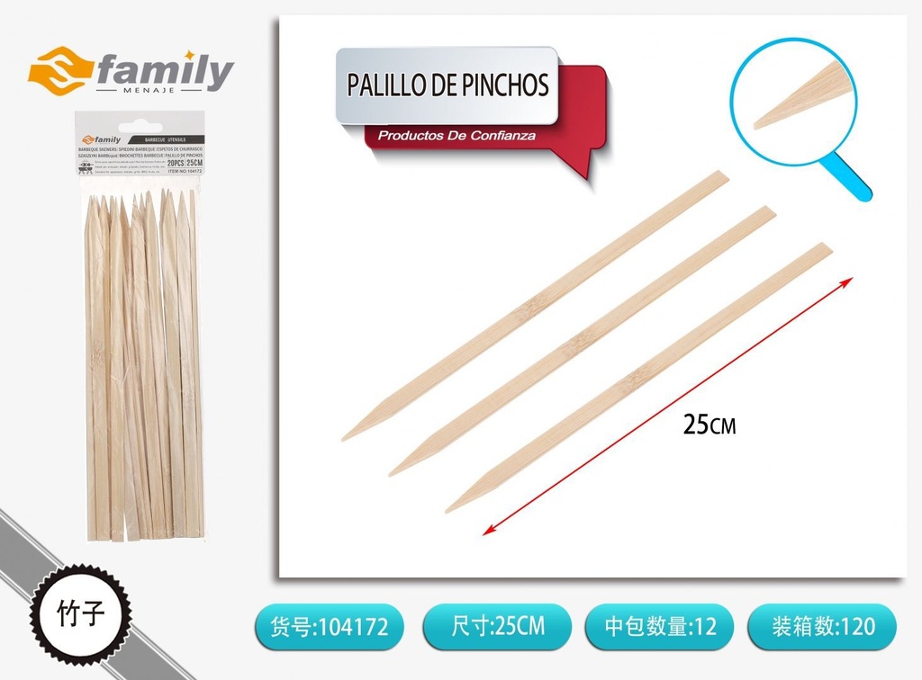 Palillo de pinchos 20 piezas 25cm - Accesorios para asados