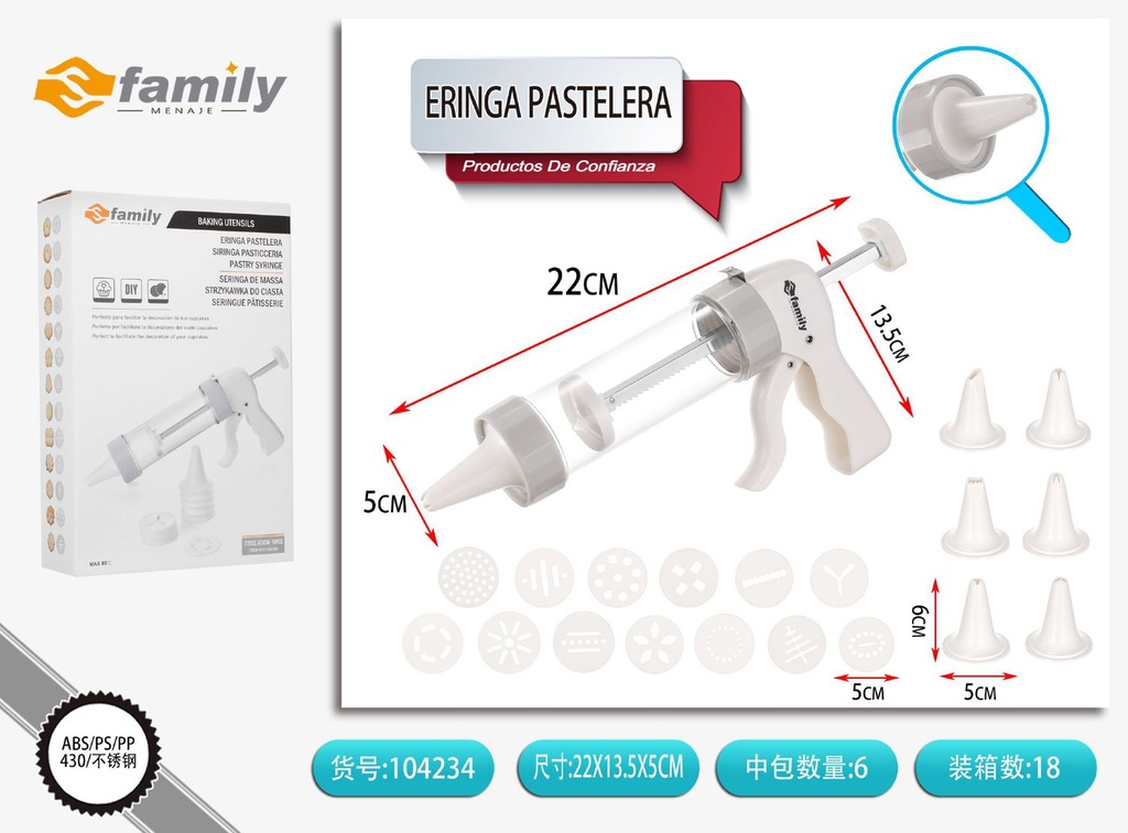 Jeringa pastelera F693 de plástico 23*14*.5.5 cm - Utensilios de cocina