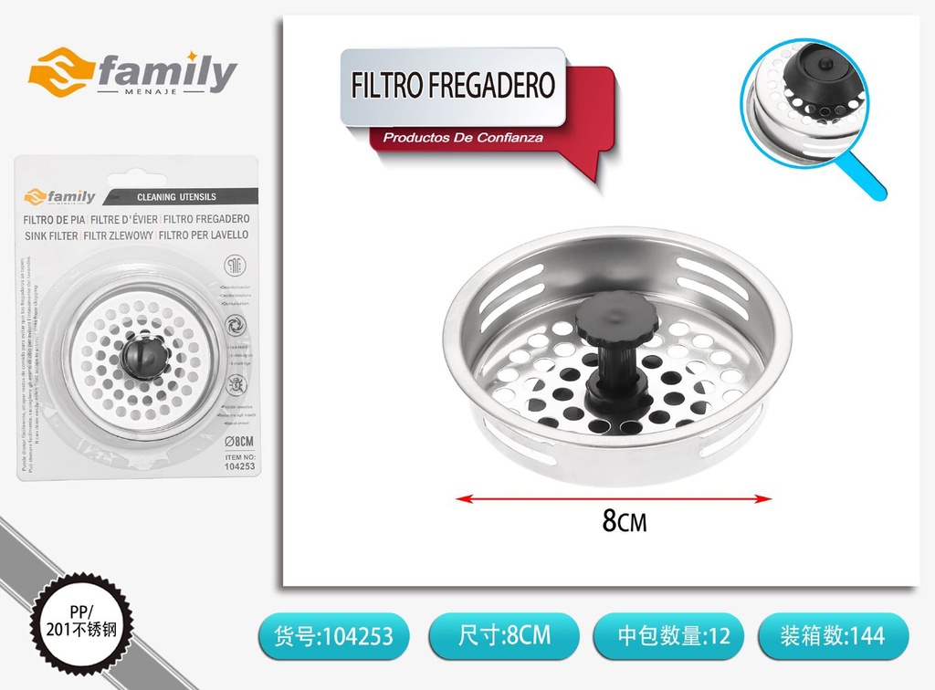 Filtro fregadero 8cm para cocina