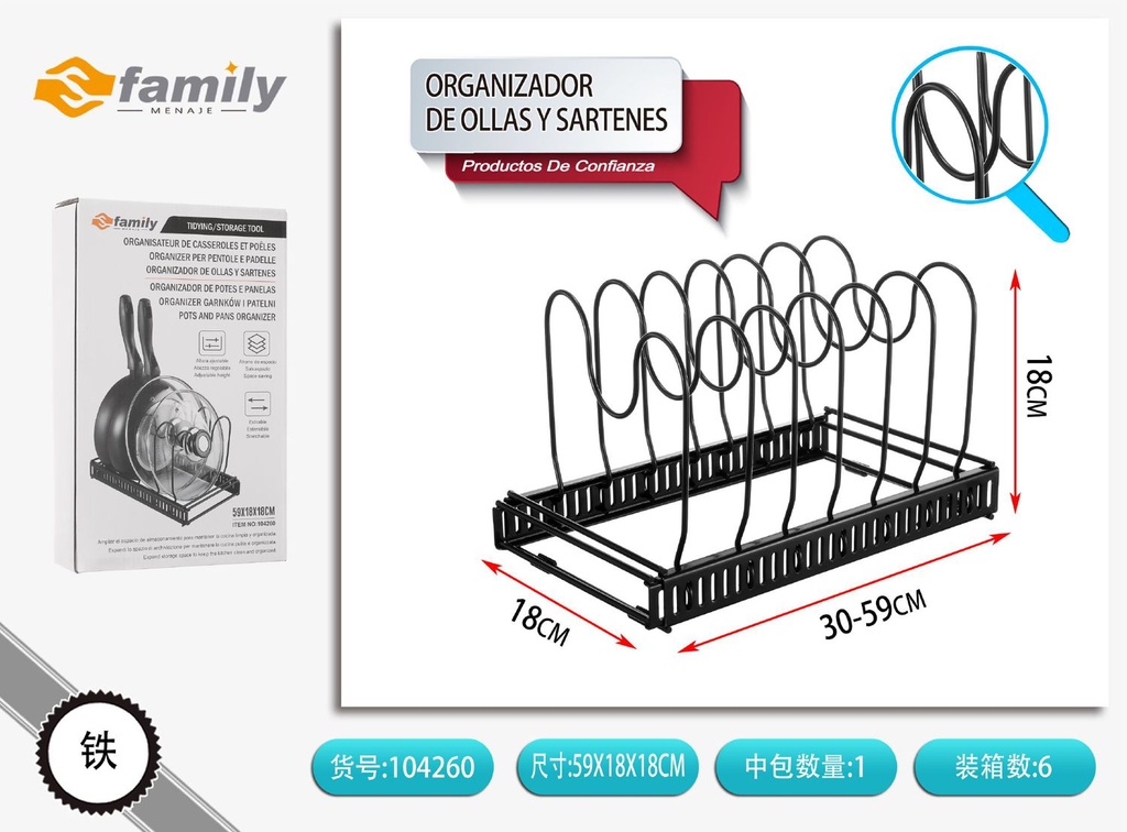 Organizador extensible para ollas y sartenes