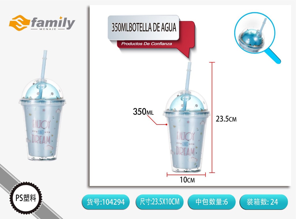 Botella de agua 350ml con tapa de papel decorativa - Accesorios para bebidas