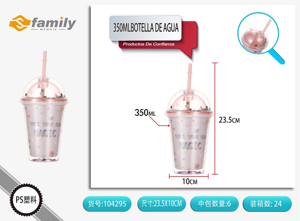 Botella de agua 350ml con tapa de papel decorativa - Accesorios para bebidas