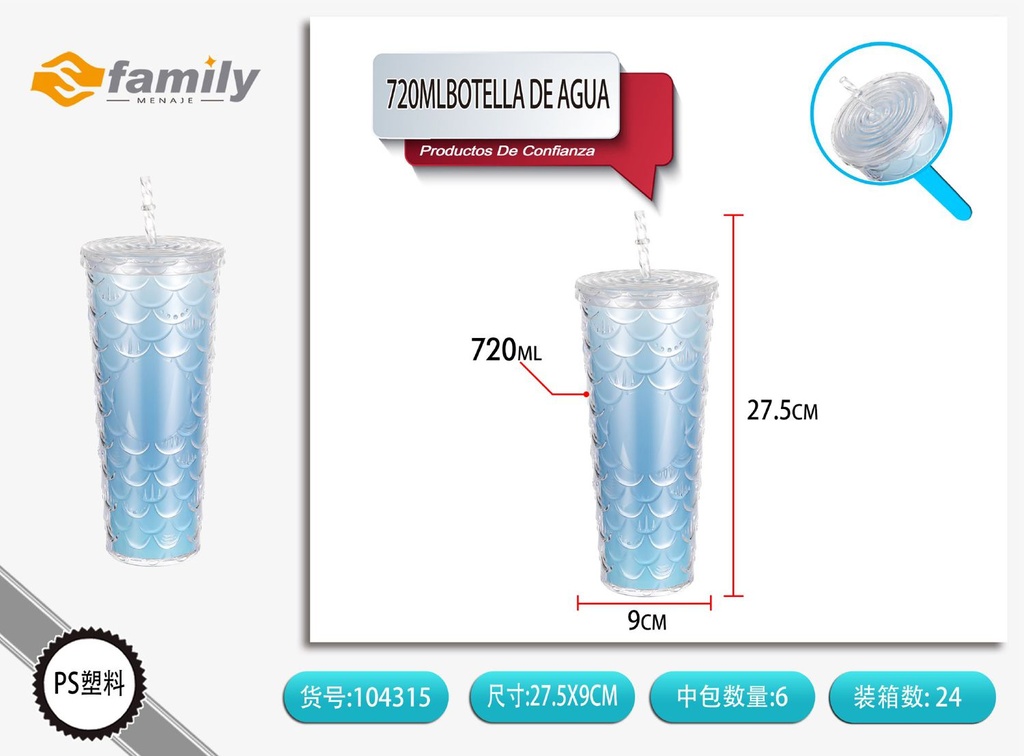 Botella de agua de 720ml con diseño de escamas europeo