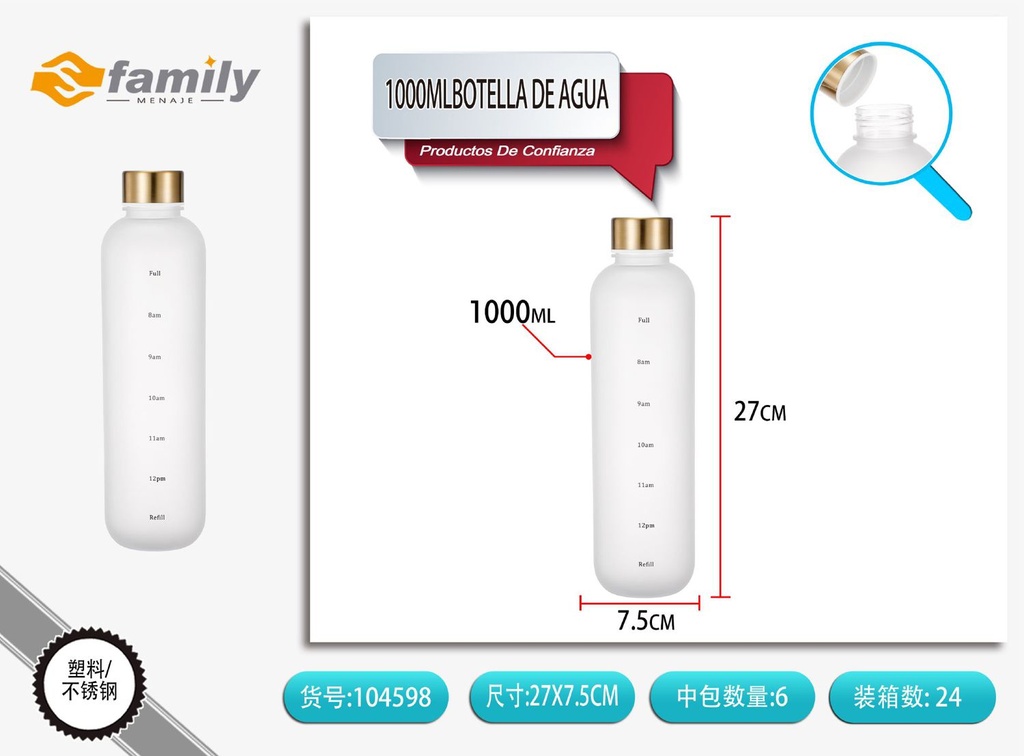 Botella de agua de 1000ml con estándar europeo