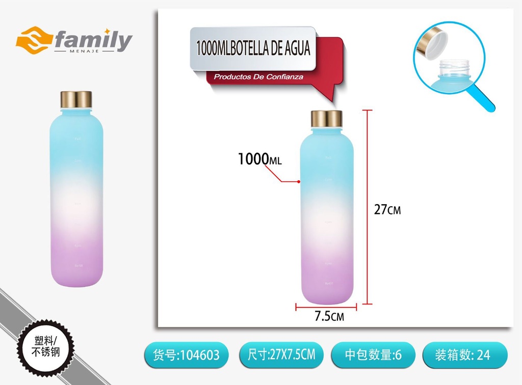 Botella de agua con degradado 1000ml