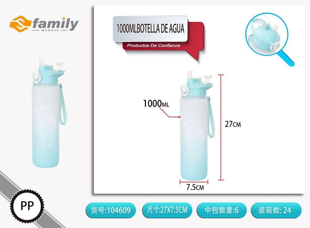 Botella de agua 1000ml estándar europeo para bebidas