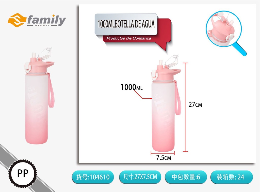 Botella de agua 1000ml estilo europeo para deporte