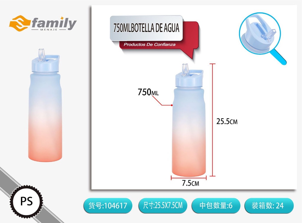 Botella de agua 750ml con pegatinas para bebida