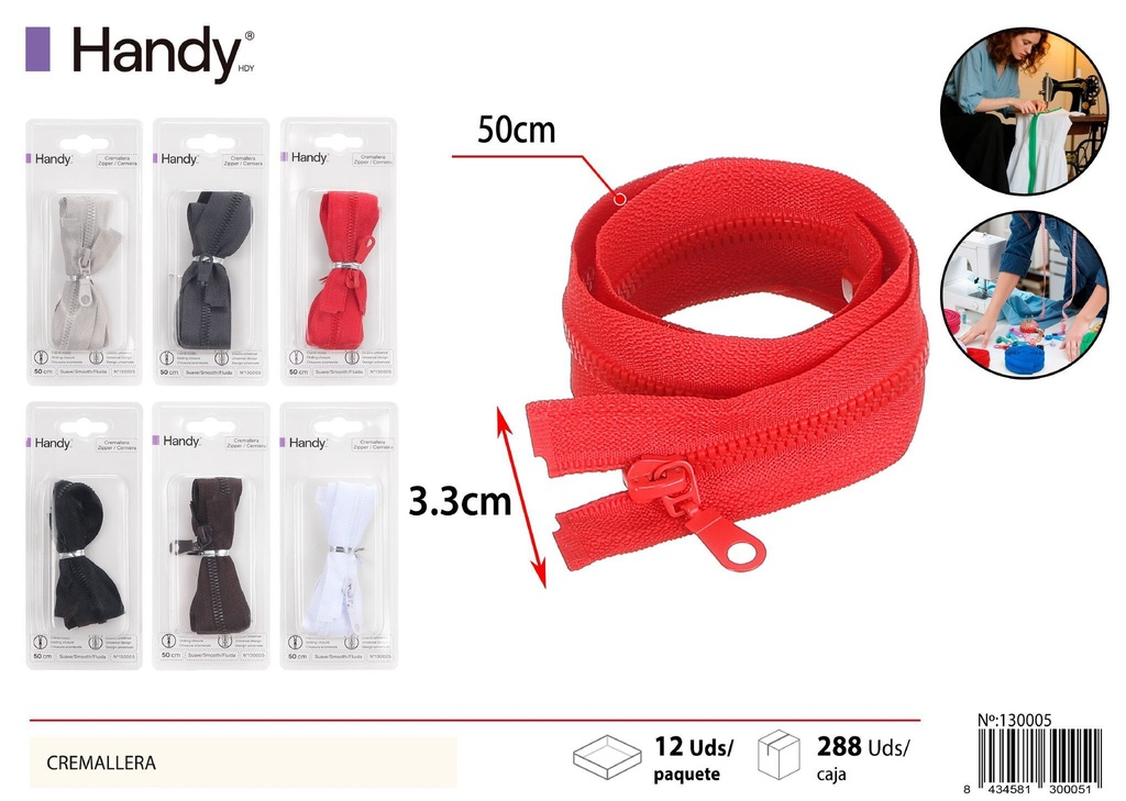 Cremallera fina de 50cm para costura y manualidades