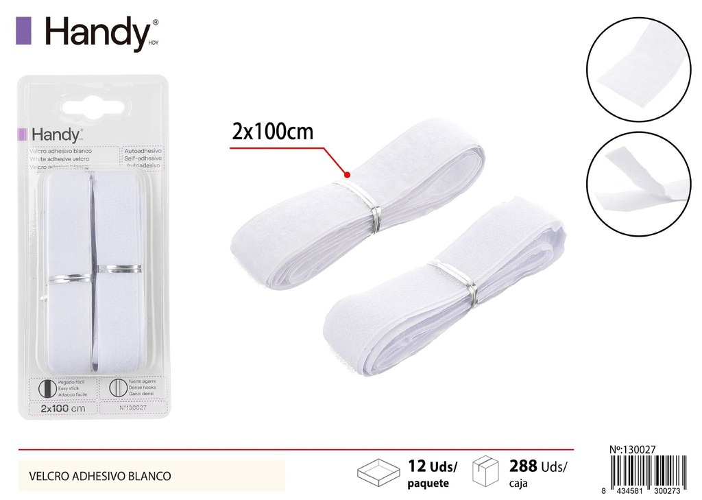 Cinta Autocierre Adhesivo Blanco 100CM - Cinta adhesiva autocierre