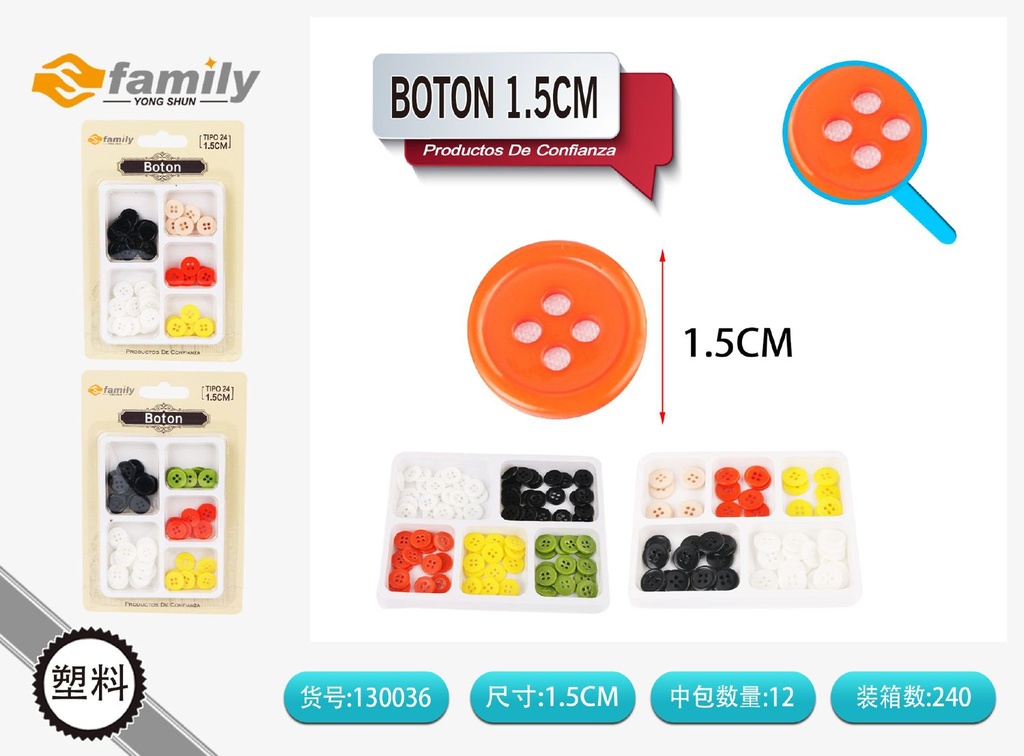 Botón 1.5cm de 5 compartimentos para costura