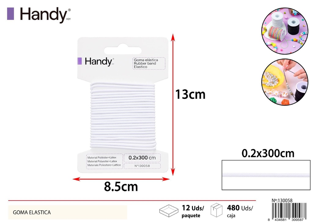 Goma elástica redonda blanca 0.2 cm*3 m - Gomas