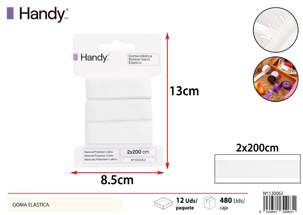 Goma elástica plana blanca 2.0 cm x 2 m - Accesorios de costura