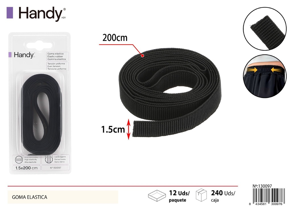 Goma elástica negra de 1.5x2.0 metros - Accesorios de costura