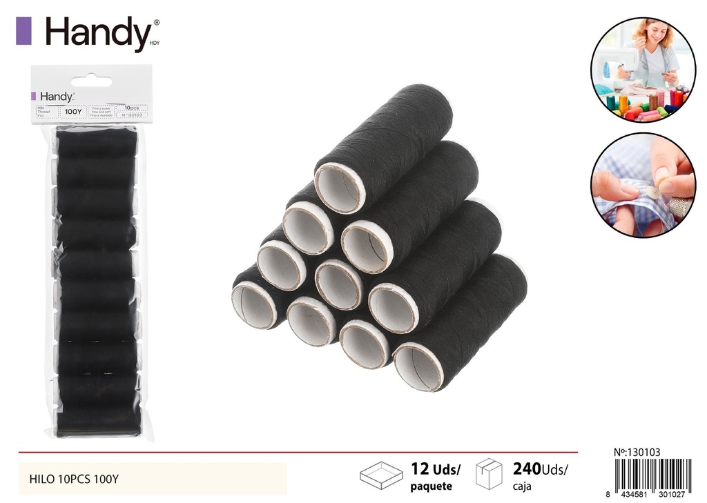 Hilo negro 10 pcs 100 yds - Kit de costura y accesorios