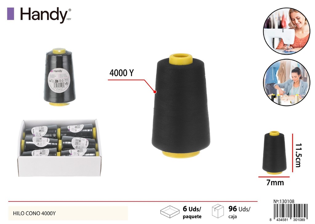 Hilo de cono 4000Y negro para costura y manualidades