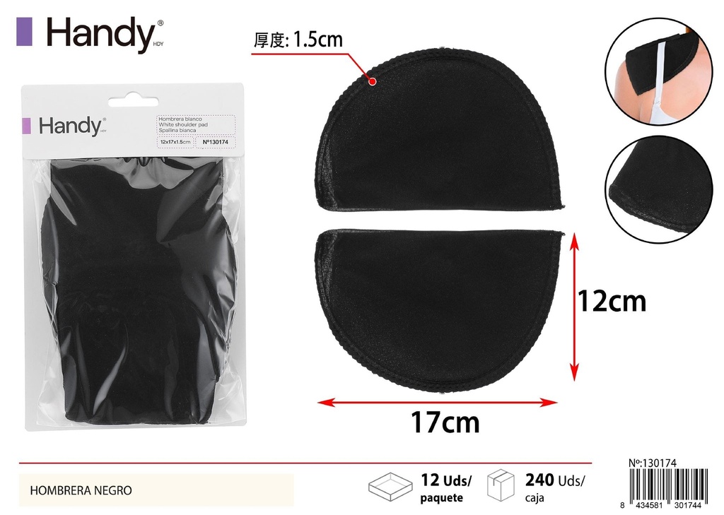 Hombros de esponja negros grandes 12x17x1.5 cm - Accesorios de costura