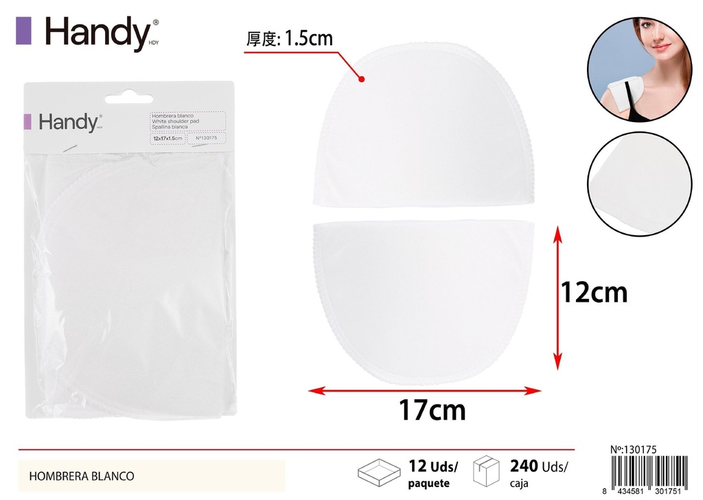 Hombros de esponja blancos grandes 12x17x1.5 cm - Accesorios de costura