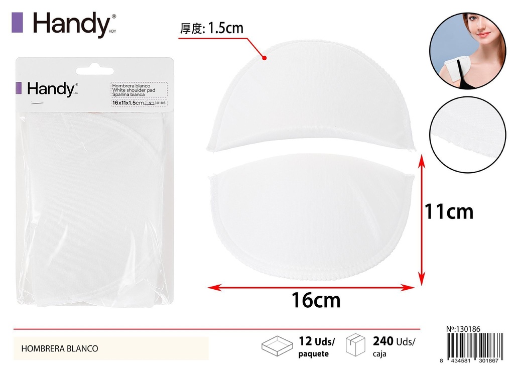 Hombro de Esponja Blanco 16x11x1.5cm - Almohadilla para Ropa