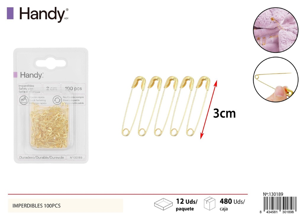 Imperdibles dorados 100pcs para costura y manualidades