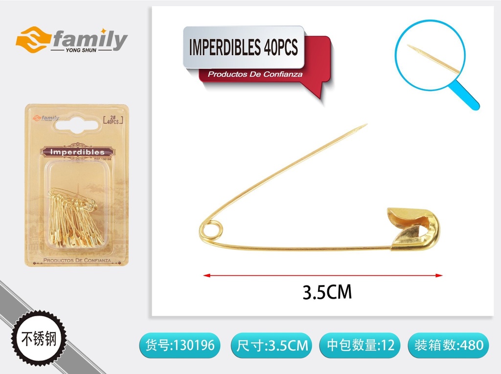 Imperdibles dorados n.2 40pcs para manualidades y costura