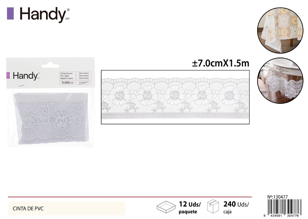 Cinta de PVC blanca 7.0x1.5m - Cinta decorativa y manualidades