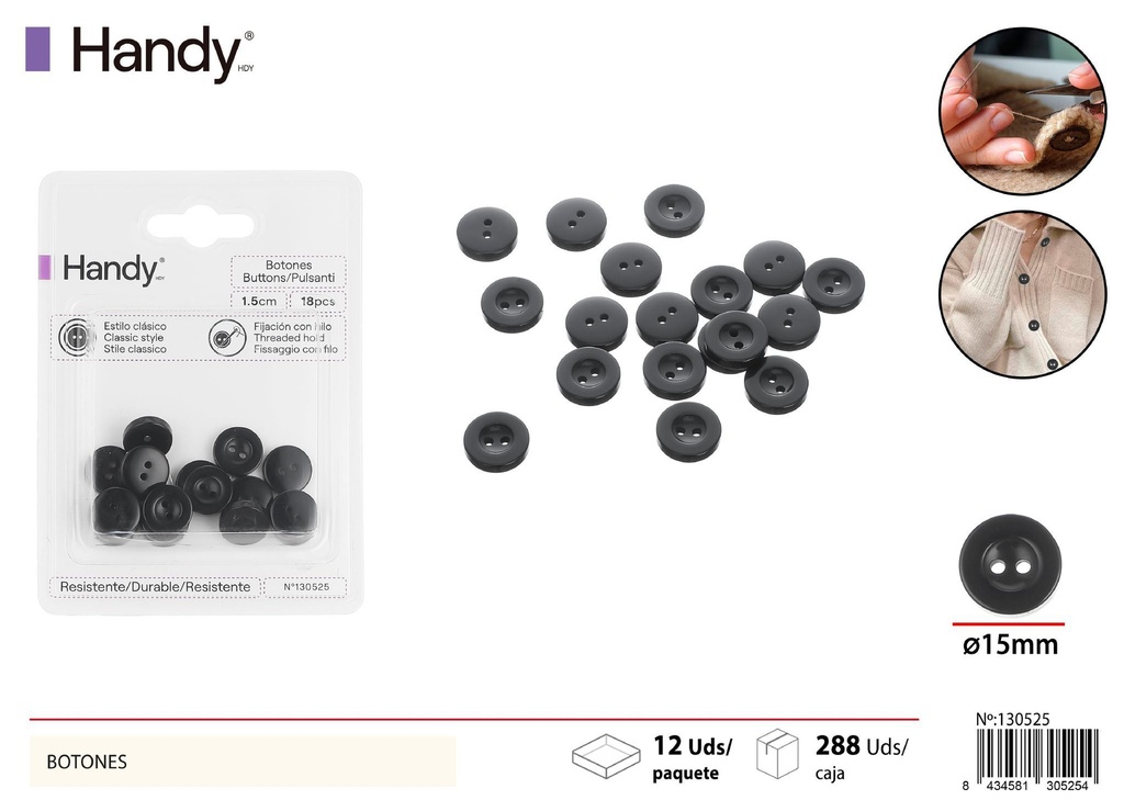 Botones de dos ojos negros 18PCS - Artículos de costura