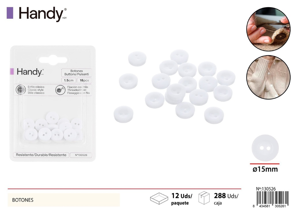 Botones de dos ojos blancos 18PCS - Artículos de costura