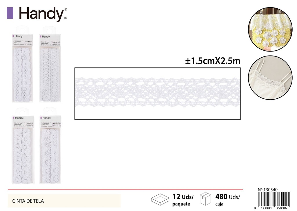 Cinta de Tela 1.5CM*2.5M Blanca - Cinta decorativa de tela
