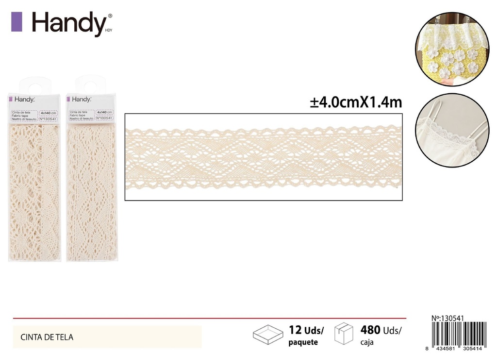 Cinta de tela beige 4.0cm x 1.4m para manualidades y costura